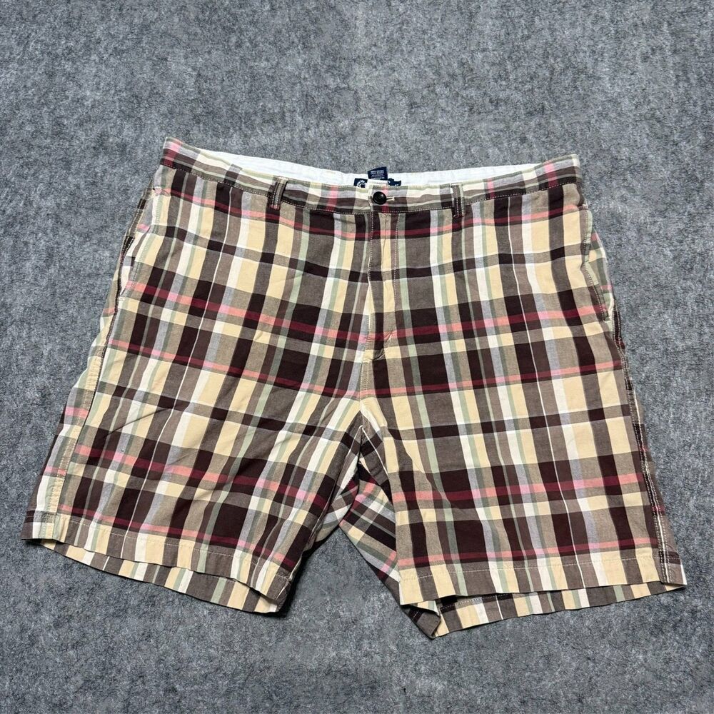 Chaps Mens Plaid Shorts Size 42 Brown Yellow Beige Cotton Patchwork Madras Style